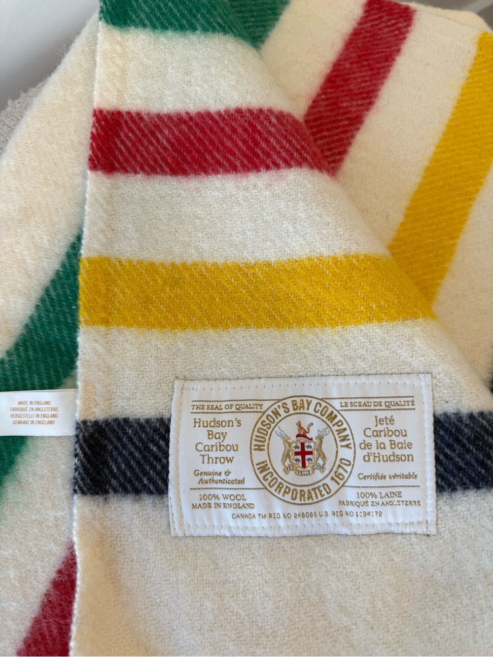 Hudson's Bay Company Caribou Multi-Stripe Wool Blanket Throw in Cream